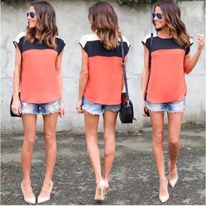 Alice blue Blouse Black, White, and Peach Size S